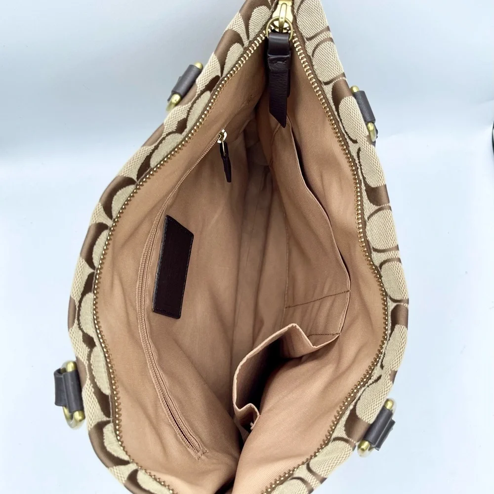 Coach Signature Brown and Teal Tote - Picture 14 of 17